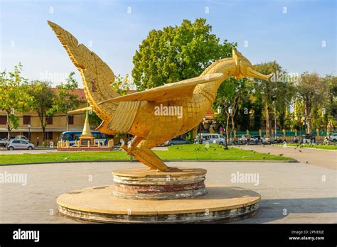 Statue Of Hang Meas The Sacred Golden Bird Phnom Penh Cambodia Stock