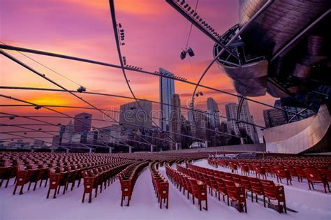 Snowy Winter Night in the Center of Chicago. Atmosphere in a Millennium ...