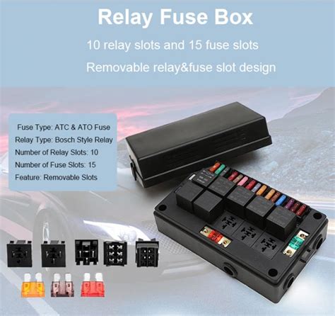 Car Block Slot Socket Boxes 10 Relays 15 Way Blade Fuses Waterproof