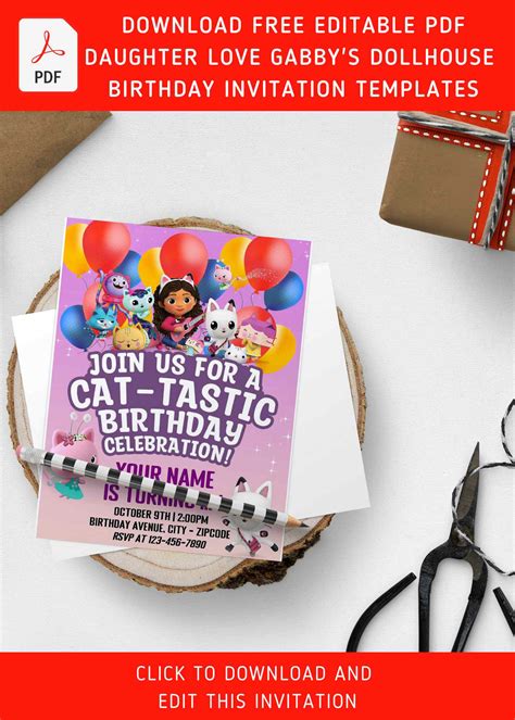 Free Editable Pdf Adorable Gabbys Dollhouse Birthday Invitation