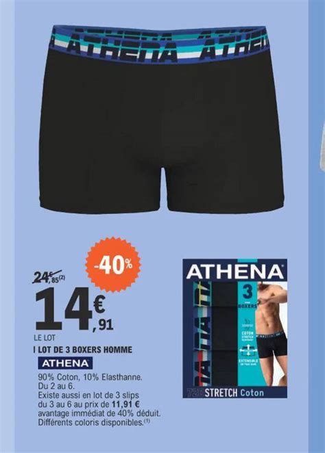 Promo I Lot De Boxers Homme Athena Chez E Leclerc