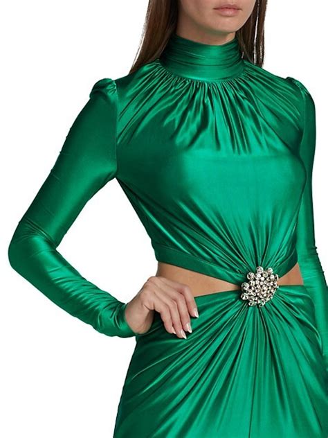 Shop Paco Rabanne Satin Cut Out Brooch Gown Saks Fifth Avenue