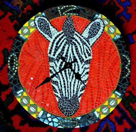 African Zebra Mosaic Ceramic Tiles Wall Clock Mosaic Animals Artwork