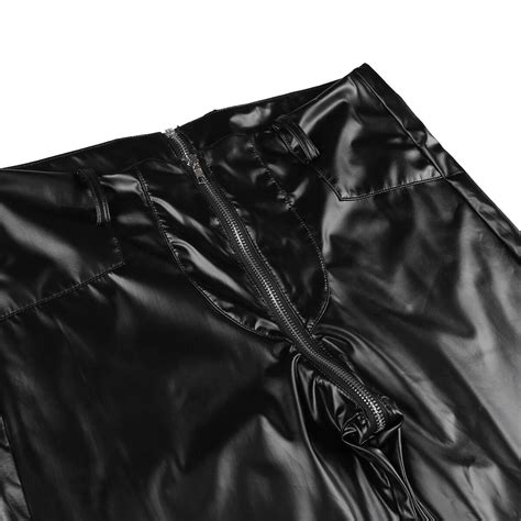 Uk Sexy Men Pvc Faux Leather Wet Look Tight Pants Leggings Zipper Long