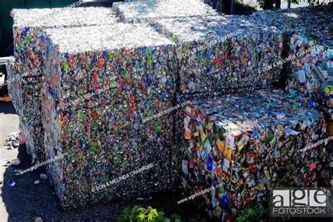 Baled Aluminum And Metal Cans At Recycling Center Stock Photo Picture