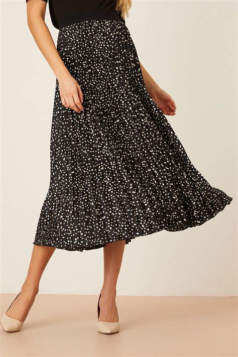 Skirts Mono Spot Print Pleated Midi Skirt Dorothy Perkins