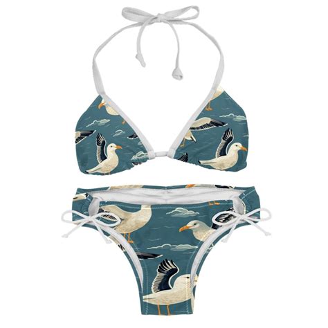 Seagull Detachable Sponge Adjustable Strap Bikini Set Two Pack Swimsuit Swim Suit Beach Pool
