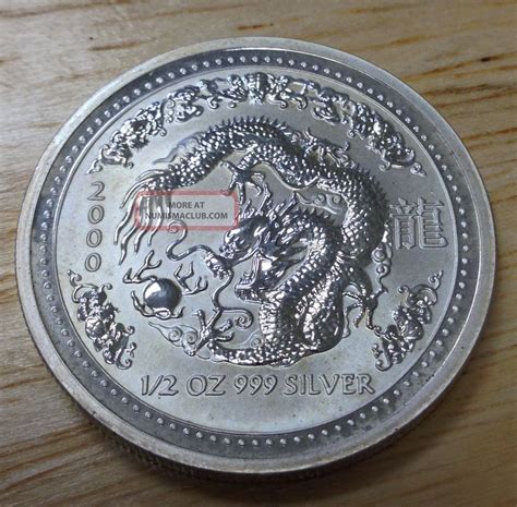 1 2 Oz Silver 2000 Australian Perth Lunar Year Of The Dragon 50 Cent Coin