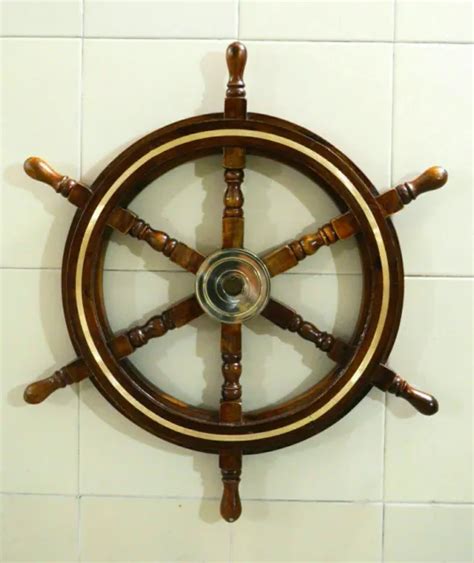 Brass Nautical Marine Wooden Steering Hanging Ship Wheel Maritime