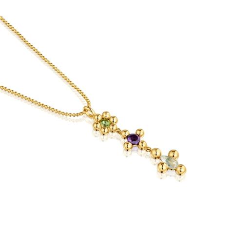 Short 18 Kt Gold Plated Silver Necklace With Gemstones Sugar Party TOUS