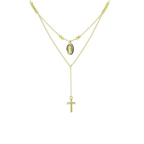 14k Gold Virgin Mary And Cross Layered Necklace StonedLove By Suzy