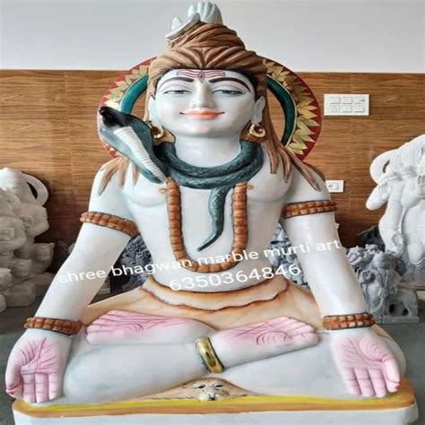 White Painted Marble Lord Shiva Statue For Worship Size 30 Inch At