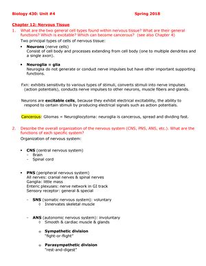 B430 Exam 5 Review Sheet 2018 Biology 430 Unit 5 Review Sheet