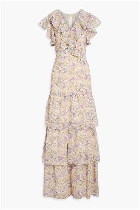 Buy Mikael Aghal Tiered Floral Print Broderie Anglaise Maxi Dress