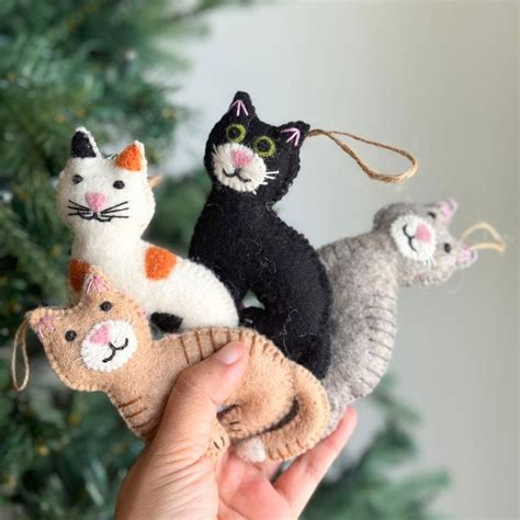 Felt Stitched Cat Christmas Ornament T For Cat Lovers Needle Felted Ornaments