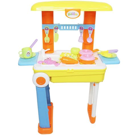 Kit Cozinha Infantil Em Vira Maleta E Mochila Bancada Rodinha