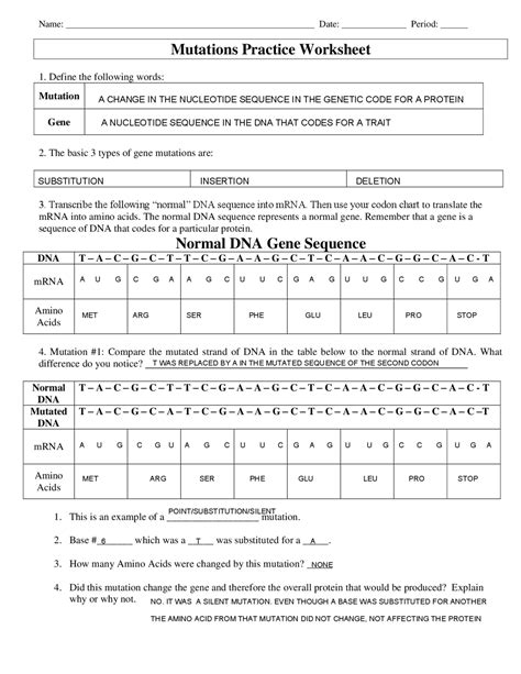 Dna Mutation Practice Worksheet