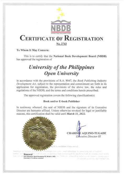 UP Open University renews NBDB Certificate of Registration - University ...