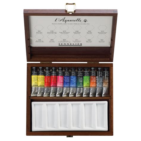 Sennelier French Artists Watercolor Walnut Box Set 10ml Tubes 0 33 Fl Oz Pack Of 12