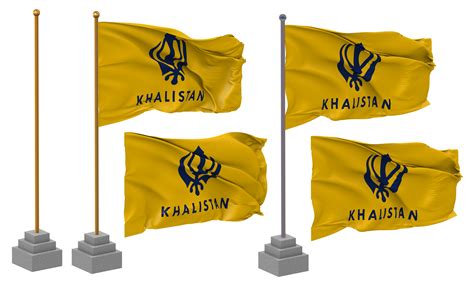 Khalistan Flag Waving Different Style With Stand Pole Isolated 3D