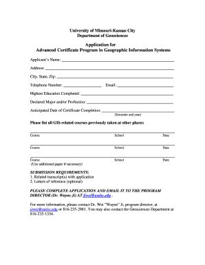 Fillable Online Cas Umkc Application For Advanced Certificate Program