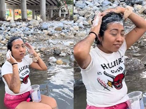 Video Joven Muestra Que Se Baña En El Río Santa Catarina Por Falta De Agua Y La Atacan En Redes