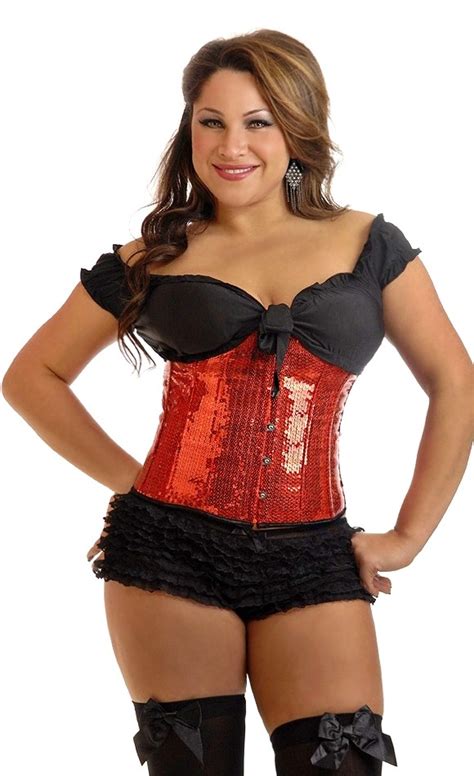 Plus Size Red Sequin Underbust Corset