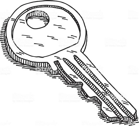 Hand-drawn vector drawing of a Door Key. Black-and-White sketch on a ...