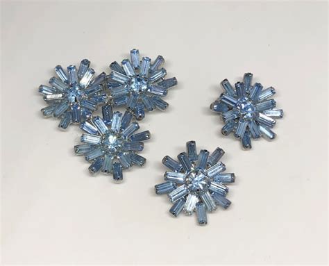 Vintage Weiss Baby Blue Triple Starburst Brooch And E Gem