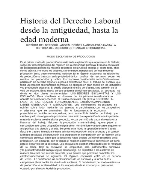 Historia Del Derecho Laboral Desde La Antigüedad Pdf