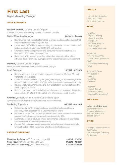 Digital Marketing Manager Resume Examples For 2025 Resume Worded