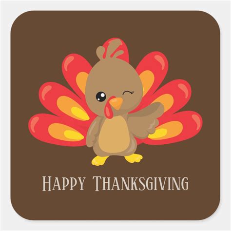 Cute Winking Thanksgiving Turkey Add Message Square Sticker Zazzle