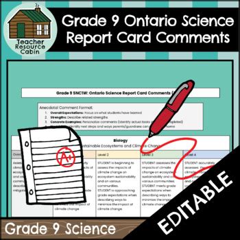 Grade 9 SCIENCE SNC1W Ontario Report Card Comments Use With Google Docs