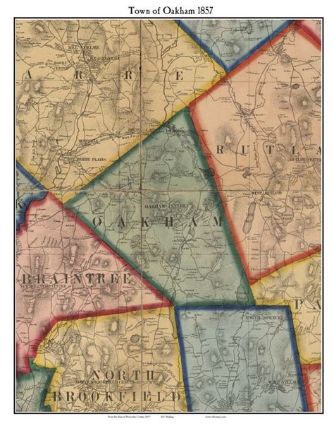 Oakham 1857 Old Town Map with Homeowner Names Massachusetts Coldbrook ...