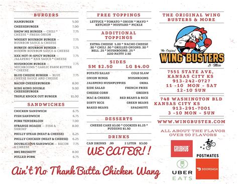 Menu - The Original Wing Busters & More (STATE AVENUE)