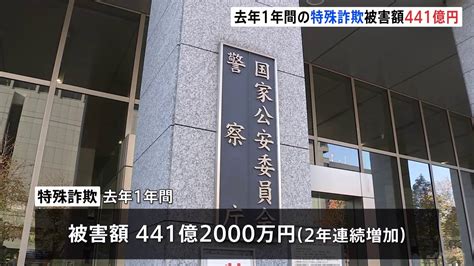 去年1年間の特殊詐欺の被害額441億円 認知件数は1万9000件と過去10年で最多 海外拠点から移送、検挙の被疑者は69人と最多に 警察庁