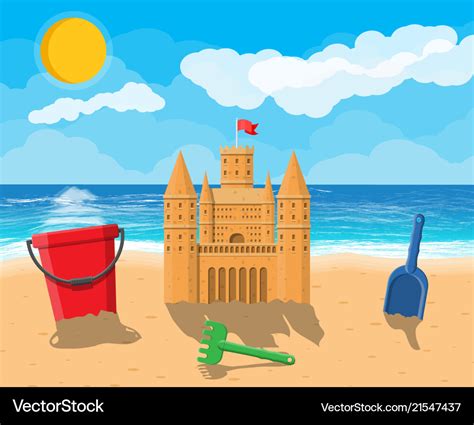 Beach With Sand Castle Royalty Free Vector Image