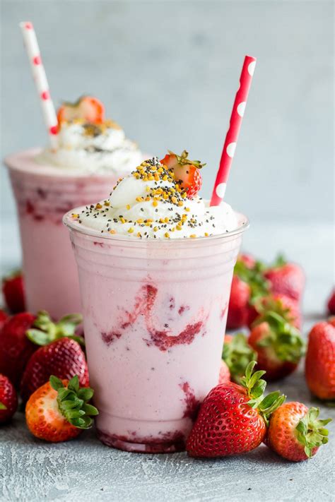 Strawberry Protein Shake With Vanilla Whipped Cream Foodness Gracious