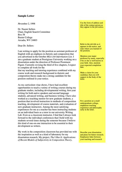 Cover Letter Sample Assistant Professor Of English Printable Pdf Download