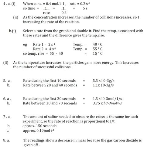 Answers Unit 1 Rates Of Reactions CfE Higher Chemistry Revision