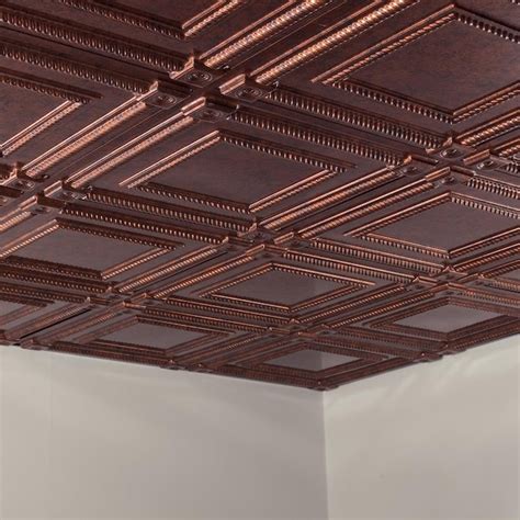 Fasade 2 Ft X 2 Ft Coffer Moonstone Copper Pvc Drop Ceiling Tile 5 Pack 20 Sq Ft Case In