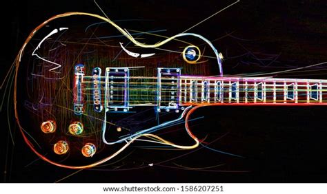 Electric Guitar Abstract Neon Painting Stock Illustration 1586207251