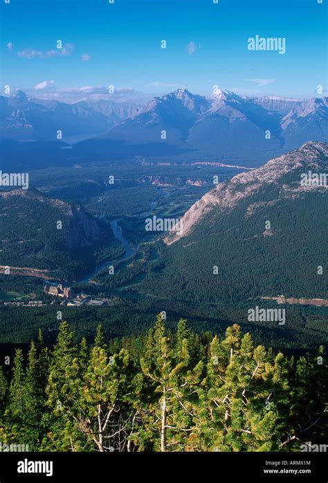 View Down From Sulphur Mountain To Banff Springs Hotel And Golf Course