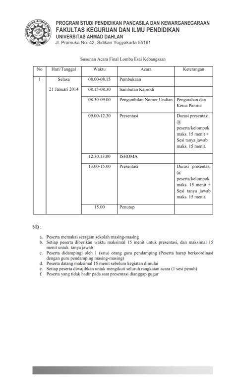 Contoh Daftar Susunan Acara Perlombaan An Di Sekolah Dan Di Rumah The