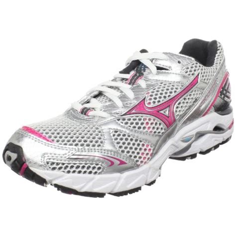 Mizuno Womens Wave Rider 14 Running Shoewhitefuschia Puple Dark