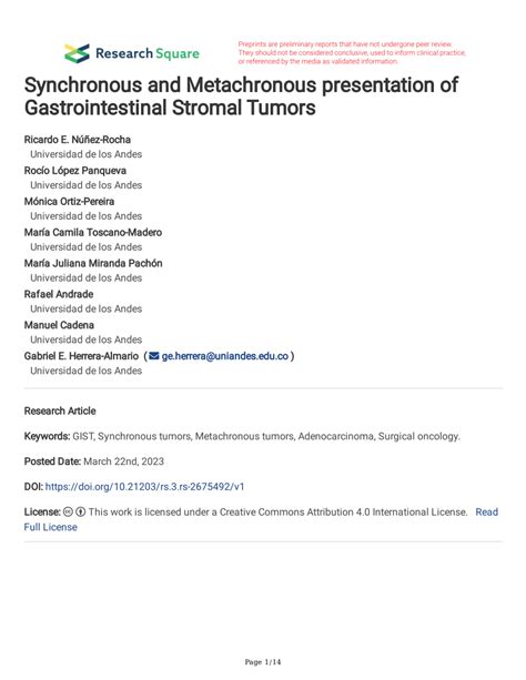 PDF Synchronous And Metachronous Presentation Of Gastrointestinal