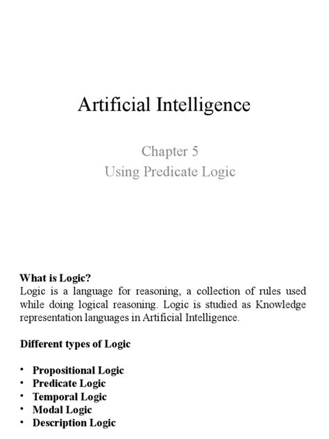 Artificial Intelligence Using Predicate Logic Pdf First Order Logic Logic