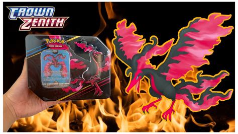 Opening a Pokémon Crown Zenith Galarian Moltres Tin YouTube