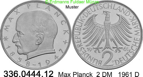 BRD 2 DM 1961 D J 392 Max Planck 336 0444 12 Vz Unc MA Shops