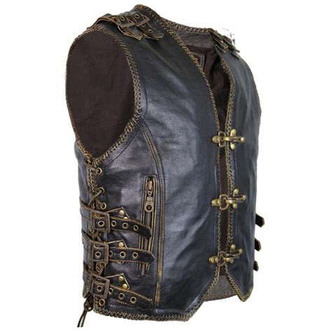 Mens Genuine Cow Leather Heavy Zipper Rocker Biker Waistcoat Motorcycle Vintage Gun Pocket Vest